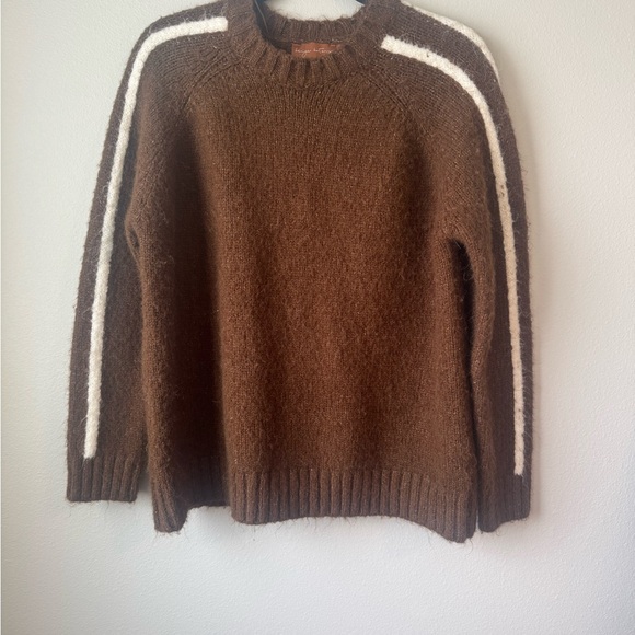 Beige Botany Other - Brown Sweater with White Stripes Wool Blend